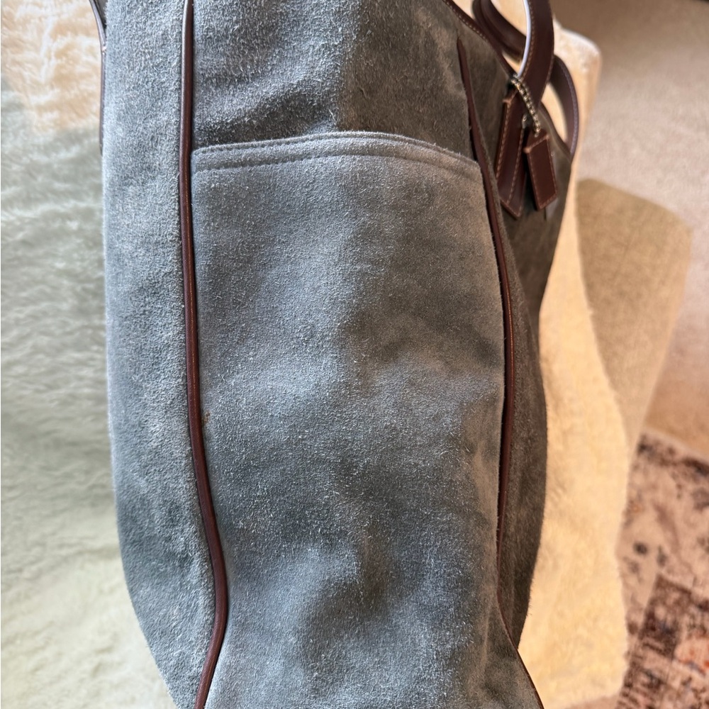 Coach Vintage Gray Suede-Brown Leather #5995 Tote 16.5x12.5 2003 - Picture 4 of 15
